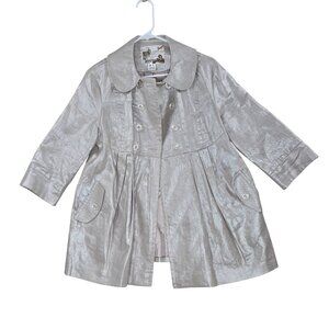 Kensie Womens Mid-Length Silver Metallic Jacket Size M Button Closure Pockets